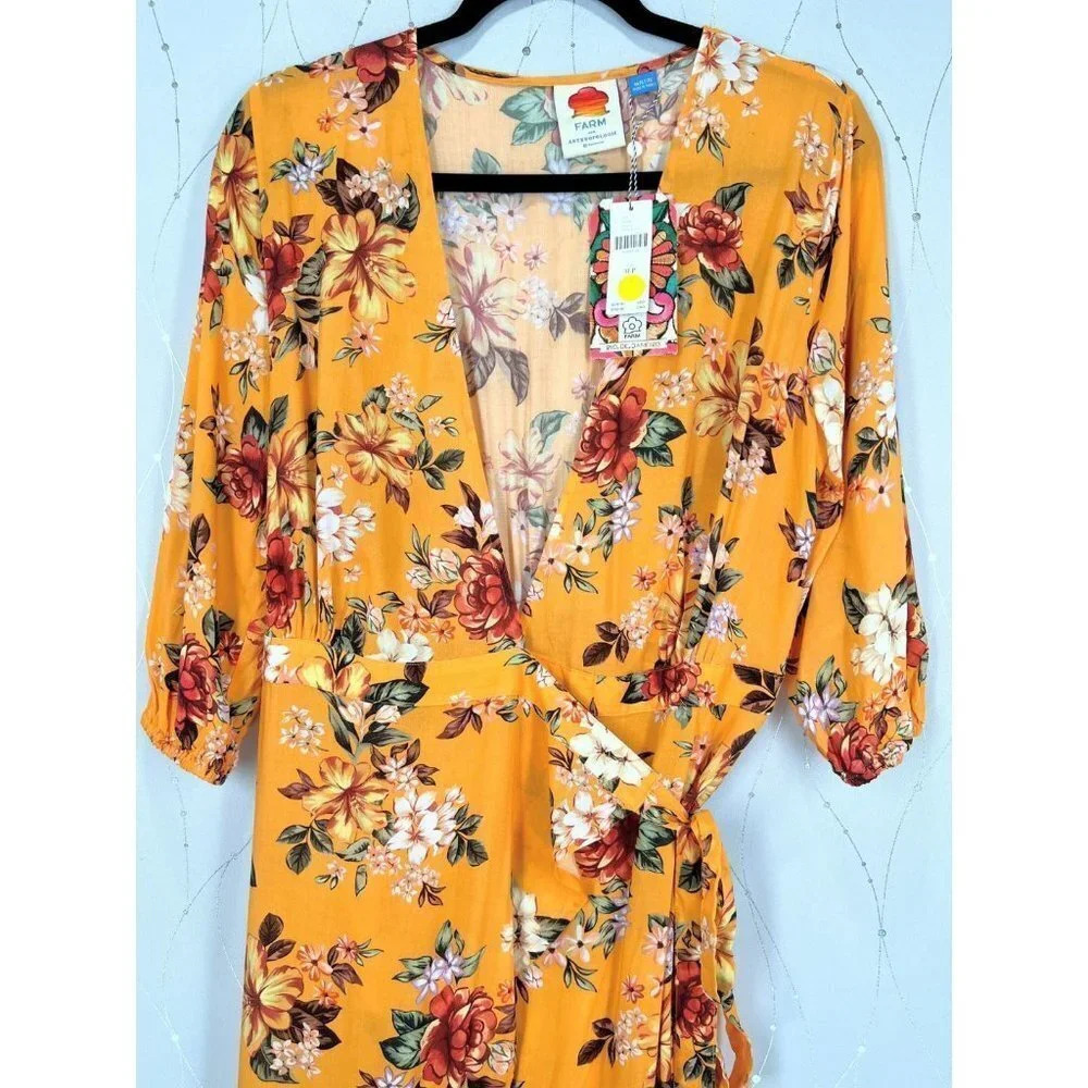 NWT FARM Rio Anthropologie Soigne Gold Maxi Dress $230 - Picture 9 of 15